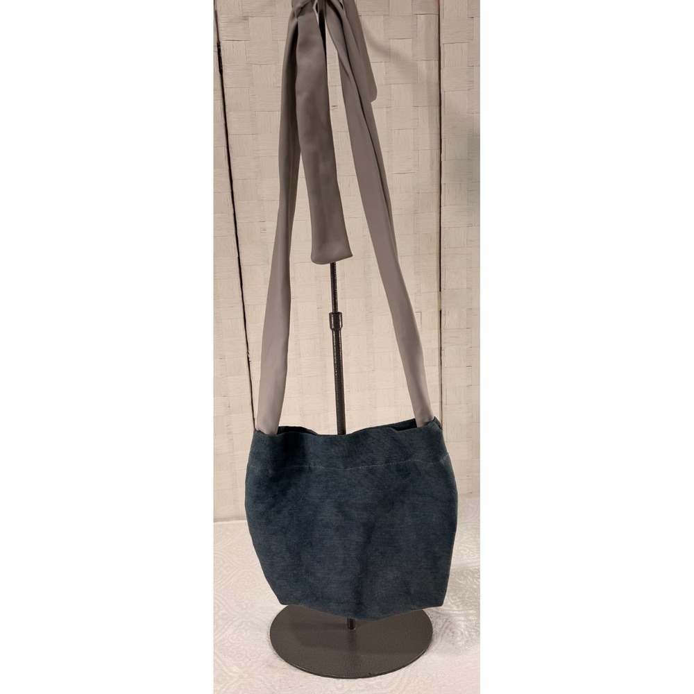 Anthropologie purse blue with gray strap, adjustable womens
